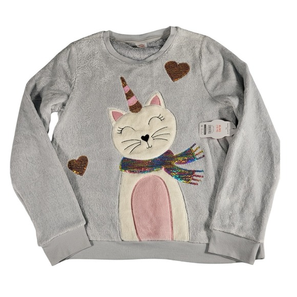 Wonder Nation Plush Pullover Unicorn Cat Hearts Cozy‎ Top Girls XL 14/16 - Picture 1 of 6